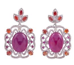 PENDIENTES EN PLATA DE LEY, RUBÍES, ZAFIROS ORANGE Y BRILLANTES