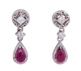 PENDIENTES EN ORO 9KT, RUBELITAS Y DIAMANTES