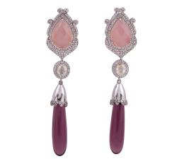 PENDIENTES EN ORO 9KT, AMATISTAS, CUARZOS, ZAFIROS Y DIAMANTES