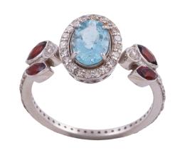 SORTIJA EN ORO 18KT, AGUAMARINA Y BRILLANTES