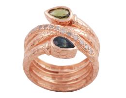 SORTIJA EN PLATA DE LEY, TURMALINAS Y DIAMANTES