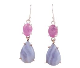 PENDIENTES EN PLATA DE LEY, TURMALINAS ROSAS Y ÁGATAS