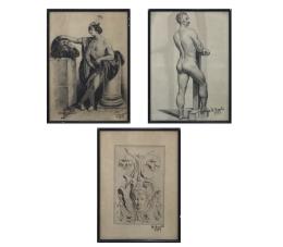 LOTE DE TRES DIBUJOS ACADÉMICOS (1977)