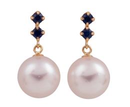 PENDIENTES EN ORO 18KT CON PERLAS Y ZAFIROS
