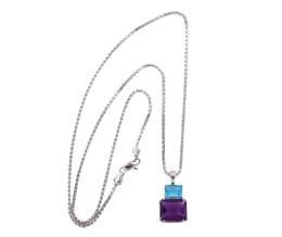 COLGANTE EN ORO DE 18KT CON AMATISTA Y TOPACIO Y CADENA EN PLATA DE LEY
