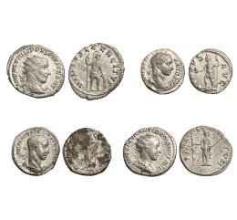 LOTE DE 2 DENARIOS DE PLATA Y 2 ANTONINIANOS DE VELLÓN DEL IMPERIO ROMANO