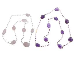 DOS COLLARES EN PLATA DE LEY, CUARZOS ROSAS Y AMATISTAS