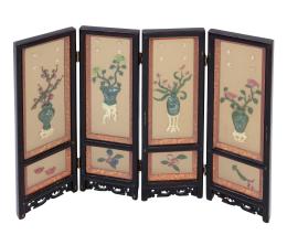 BIOMBO ORIENTAL EN MINIATURA EN MADERA LACADA Y PIEDRAS