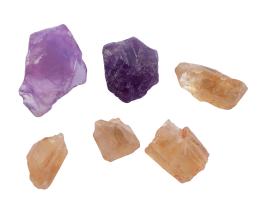 CUARZOS AMATISTAS Y CITRINOS EN SU CRISTAL EN BRUTO CON PESO TOTAL DE 76.55 CT
