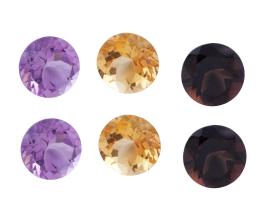 CUARZOS , AMATISTAS, CITRINOS Y FUMÉ EN SEIS TALLAS REDONDAS CON PESO TOTAL DE 25.90 CT