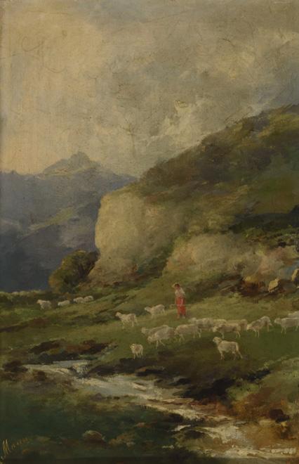 Paisaje con ovejas y Paisaje con personajes cruzando el rio