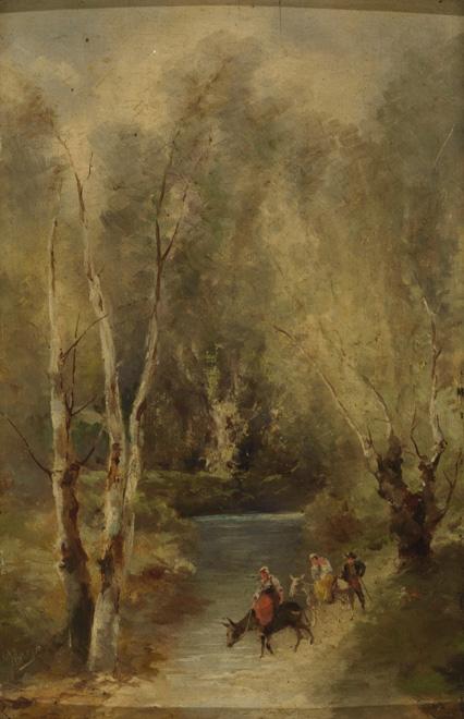 Paisaje con ovejas y Paisaje con personajes cruzando el rio