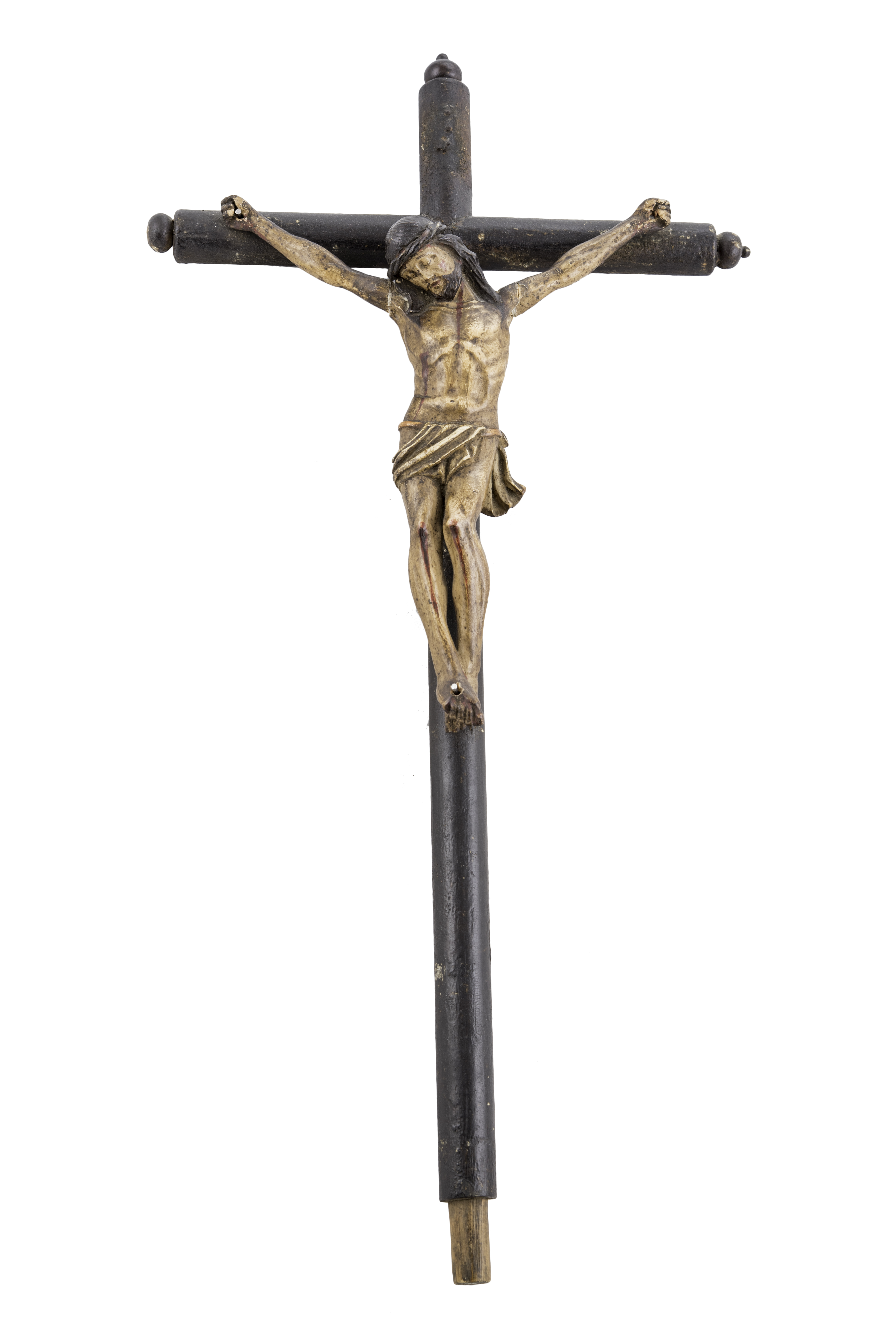 CRISTO EN LA CRUZ DE MADERA TALLADA Y POLICROMADA, S.XIX
