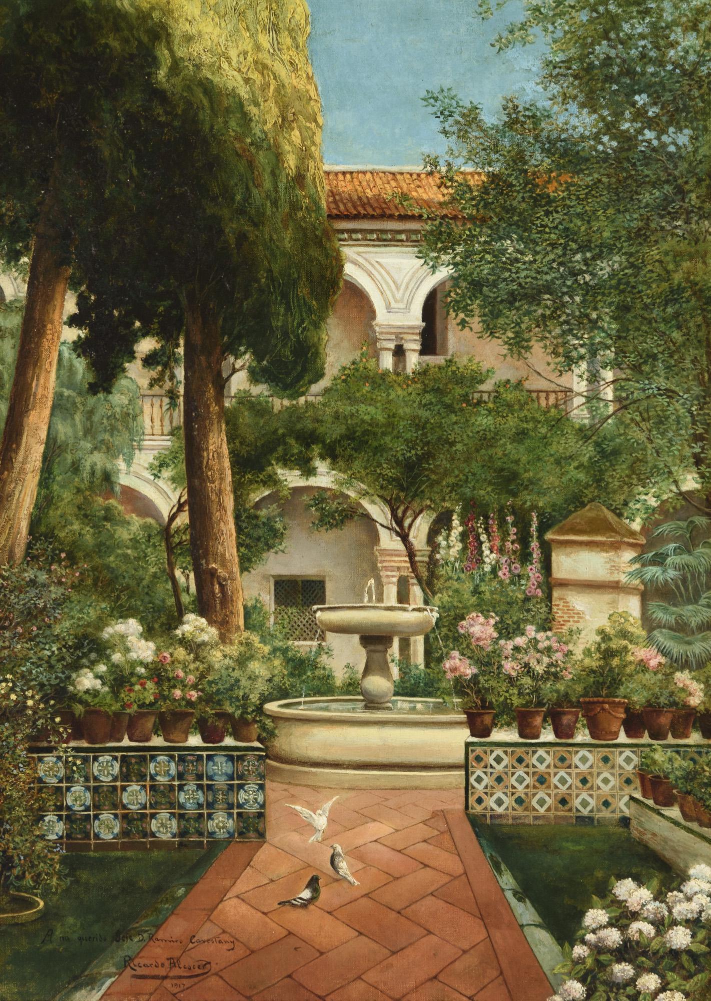 Jardín español con fuente
