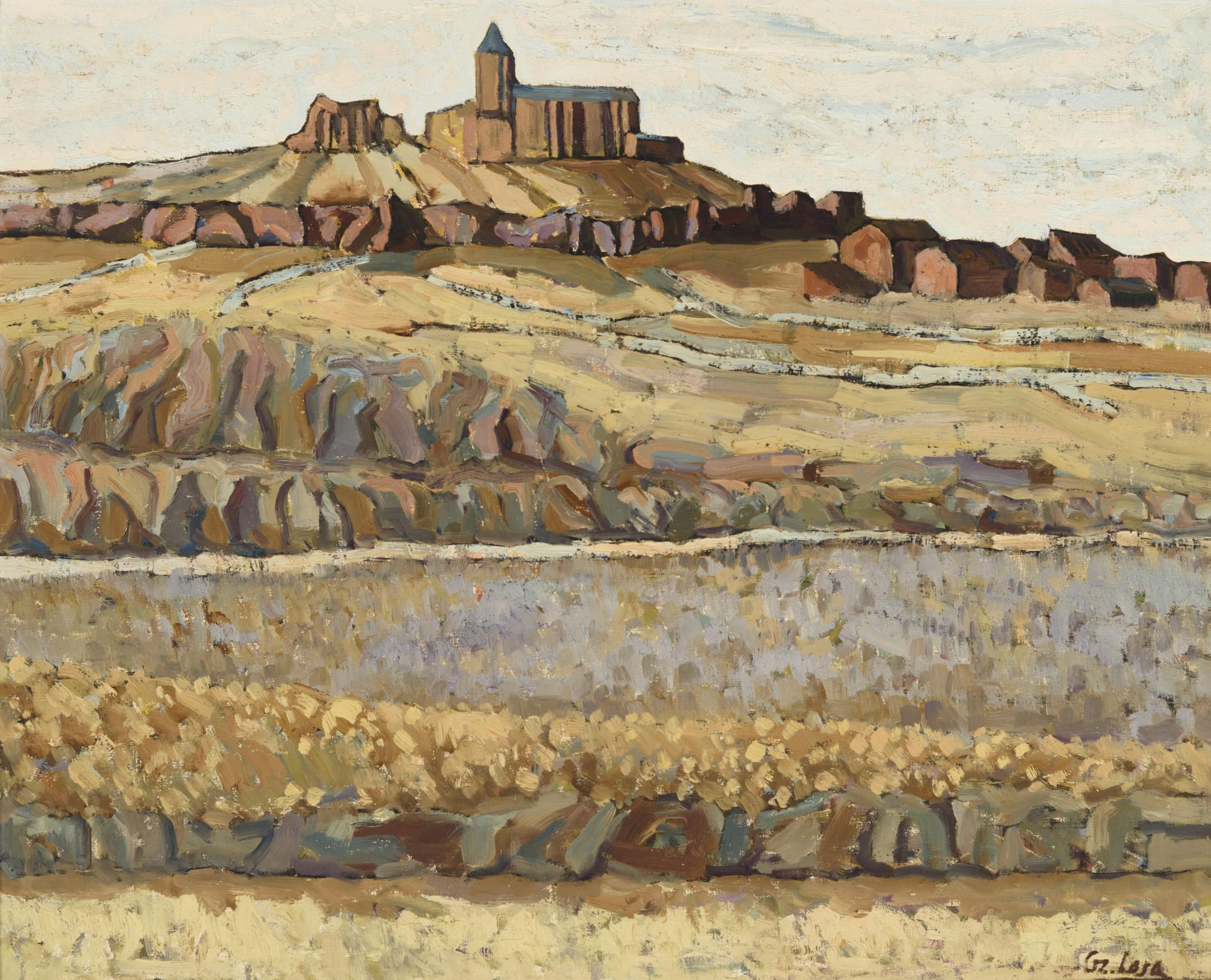 PAISAJE CON PUEBLO CASTELLANO, ESCUELA ESPAÑOLA S.XX