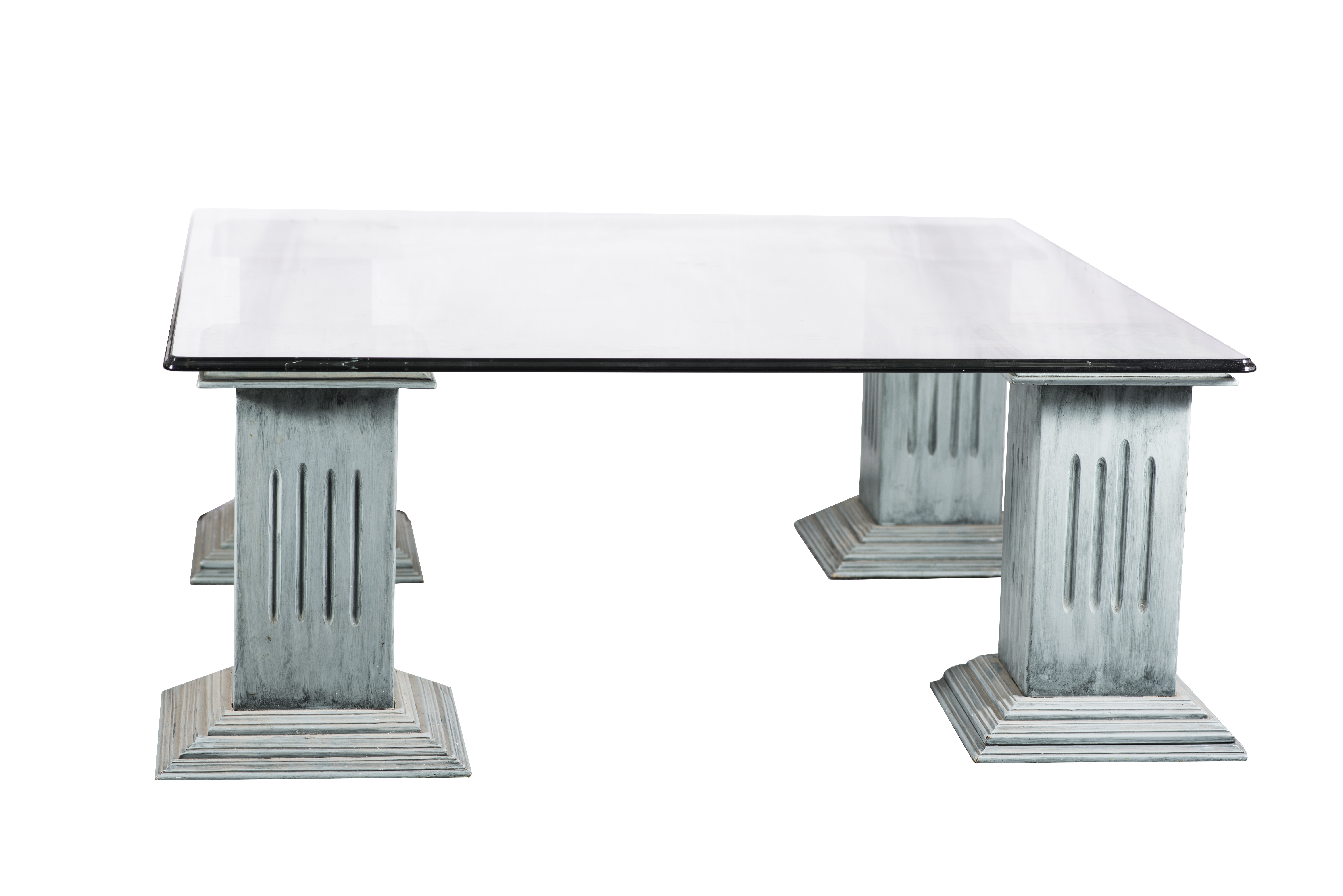 MESA DE CENTRO A PARTIR DE CUATRO PILARES DE MADERA TALLADA