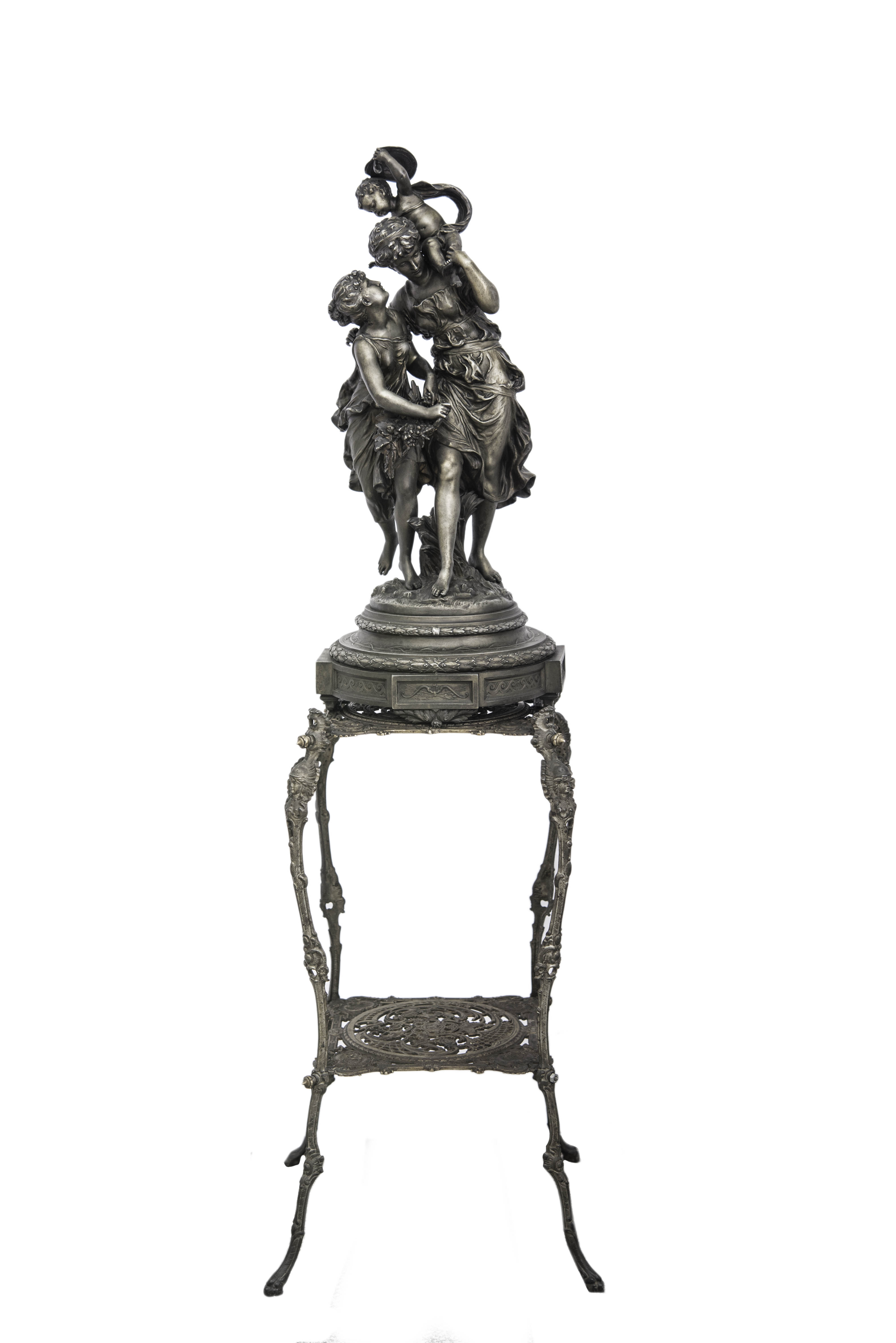 MATERNIDAD CON DOS NIÑOS, ESCULTURA DE CALAMINA PATINADA, P