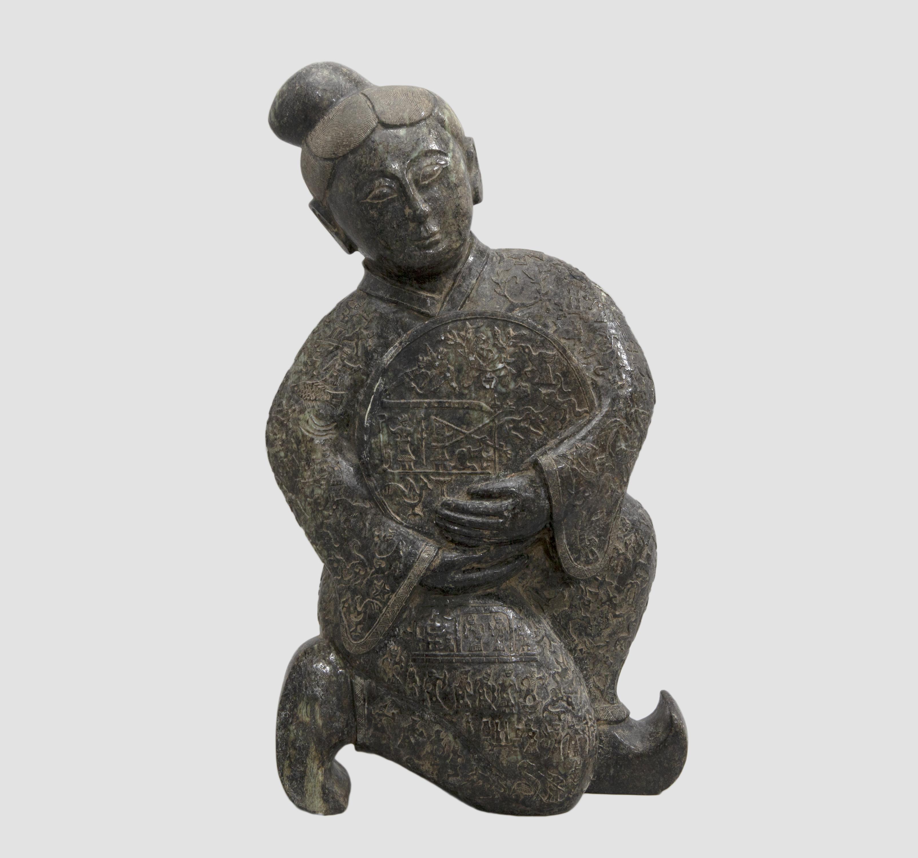 GUANYIN SEDENTE TALLADA EN JADE. CHINA, S. XX
