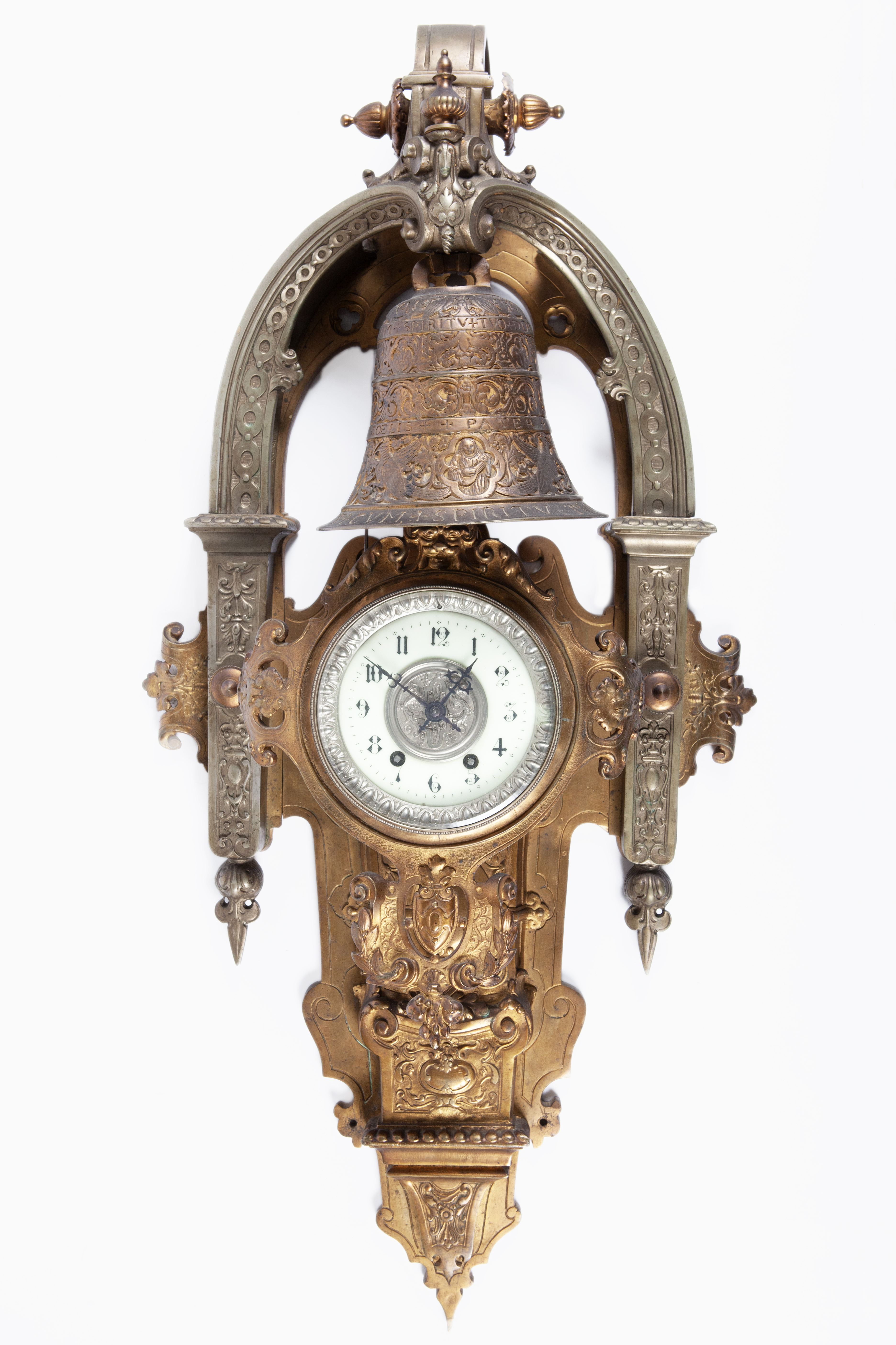 RELOJ DE PARED DE METAL DORADO Y PATINADO, FRANCIA, FFS.S.X