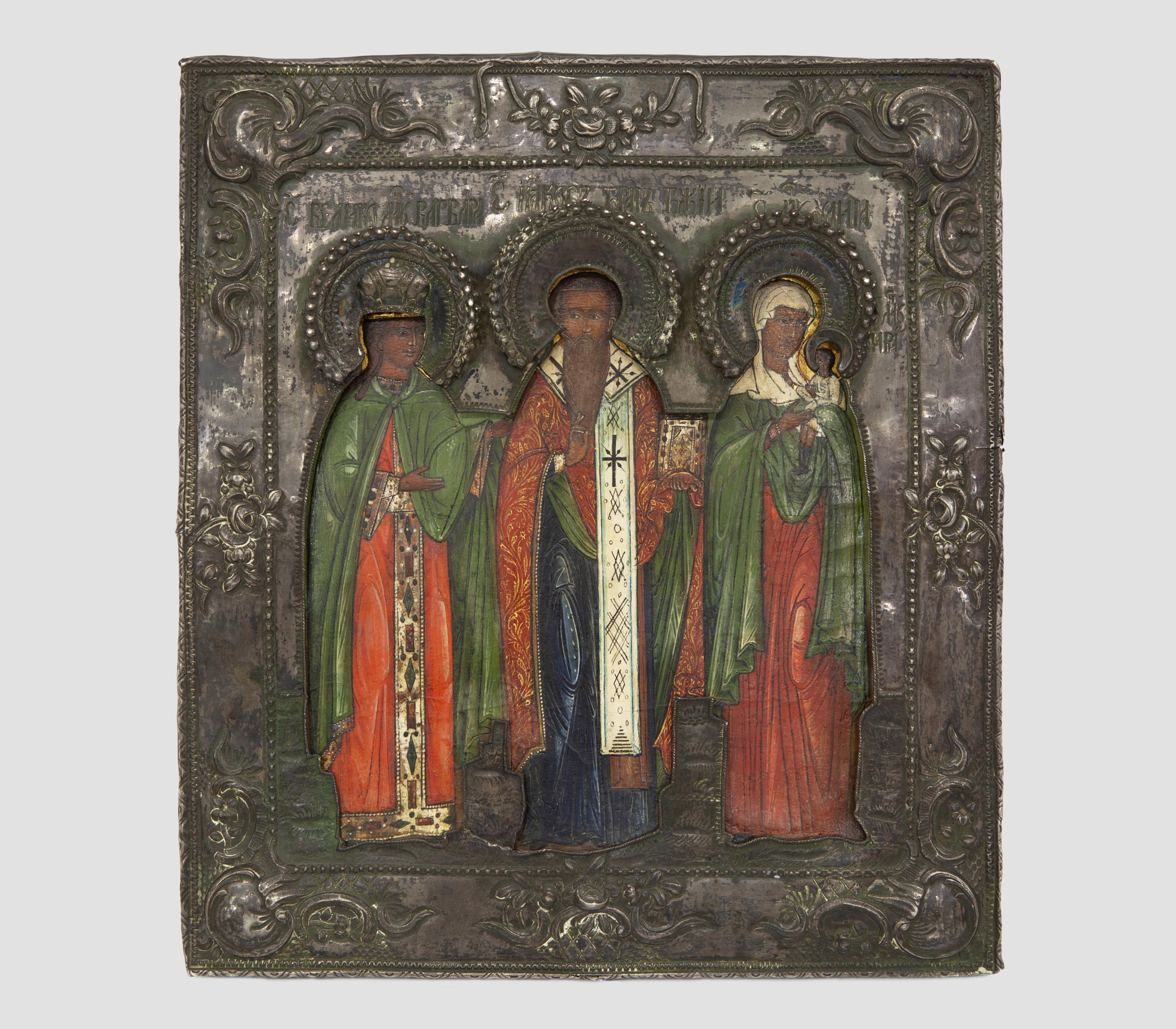 SANTA BÁRBARA, VIRGEN DE VLADIMIR Y UN SANTO