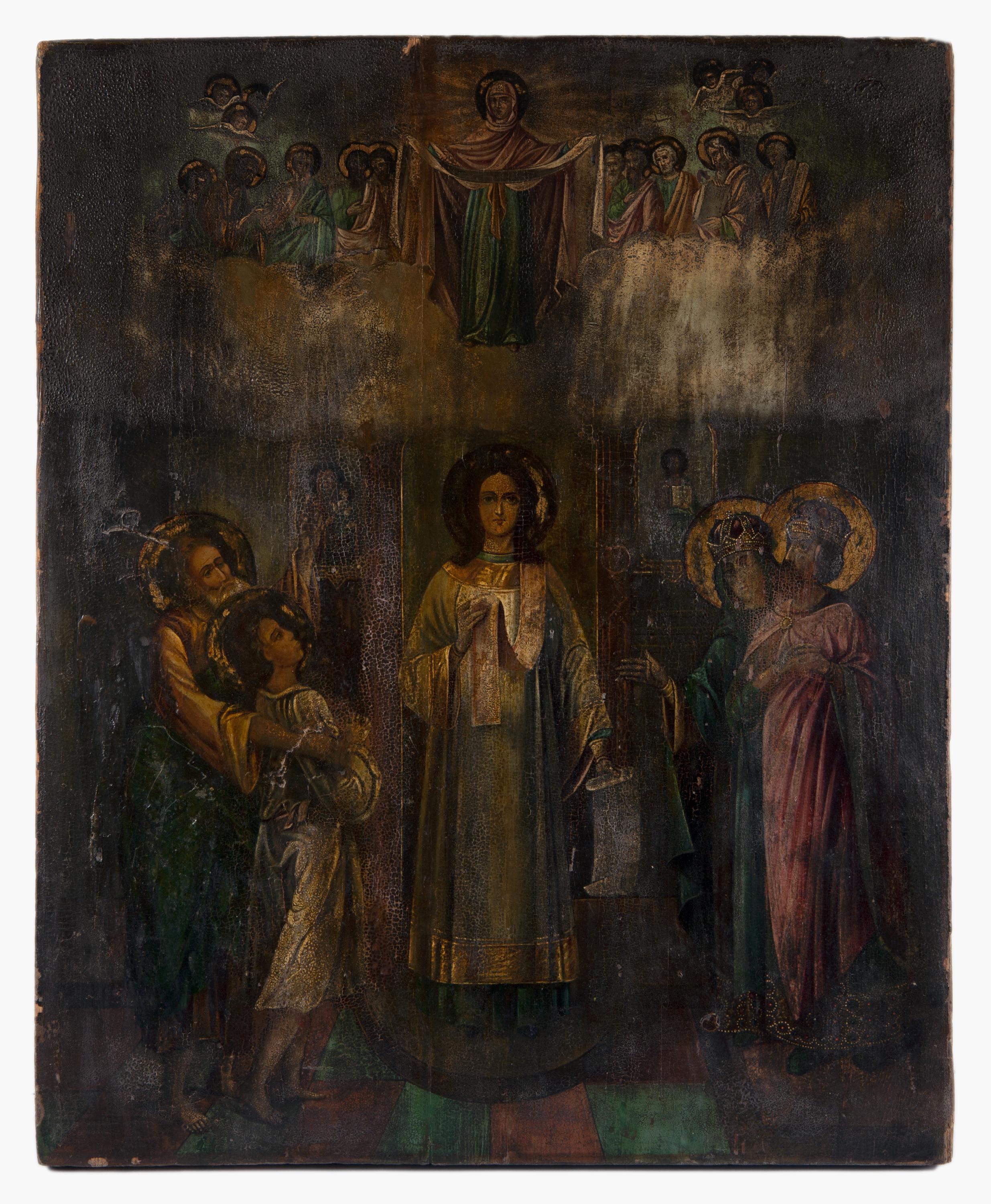 ICONO CON LA PROTECCIÓN DE LA VIRGEN MARÍA, RUSIA FF.S.XIX
