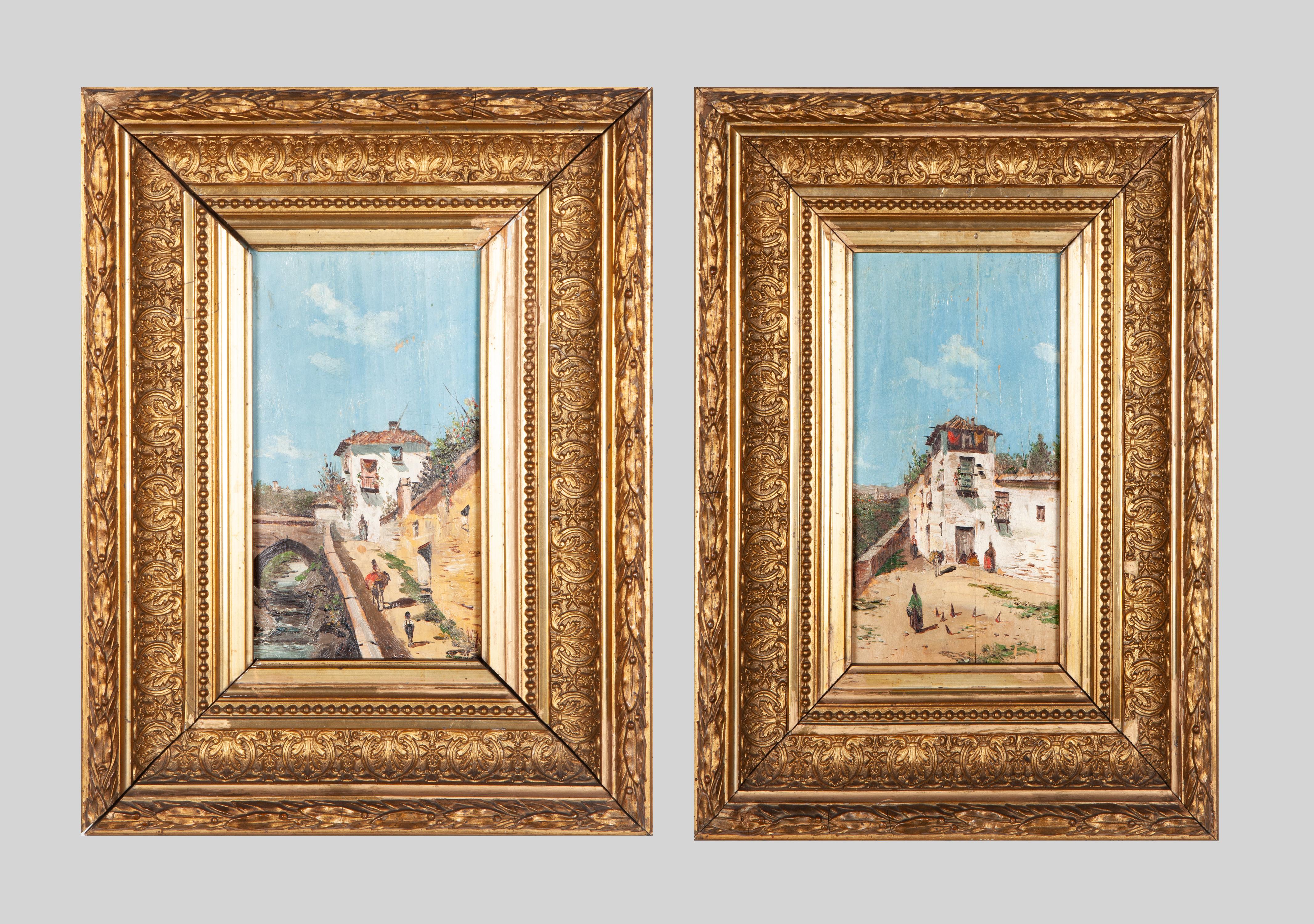PAREJA DE PAISAJES, FIRMADOS AYUSO, S.XIX