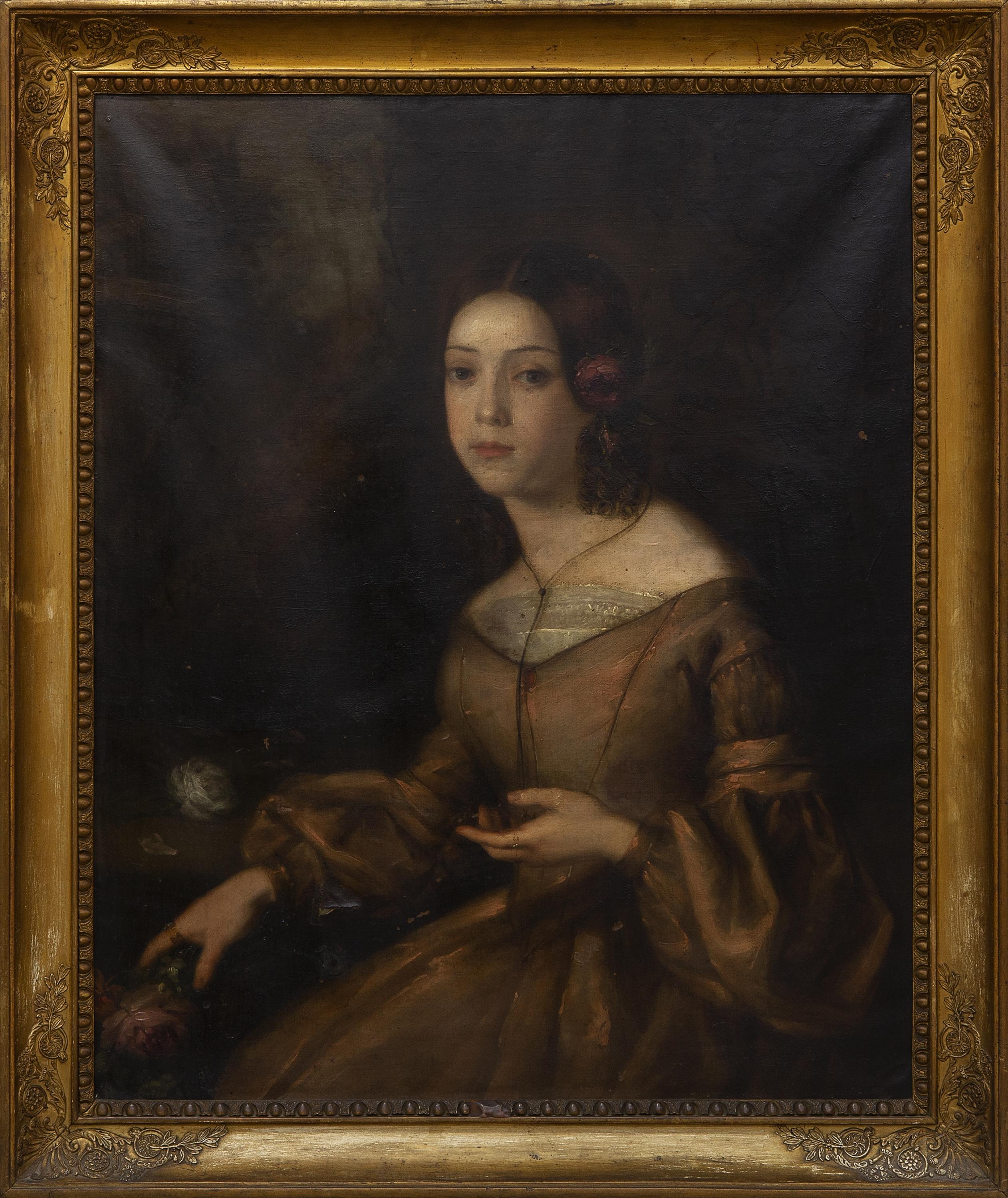 RETRATO DE JOVEN DAMA CON CAMELIA, 2ª MITAD S. XIX