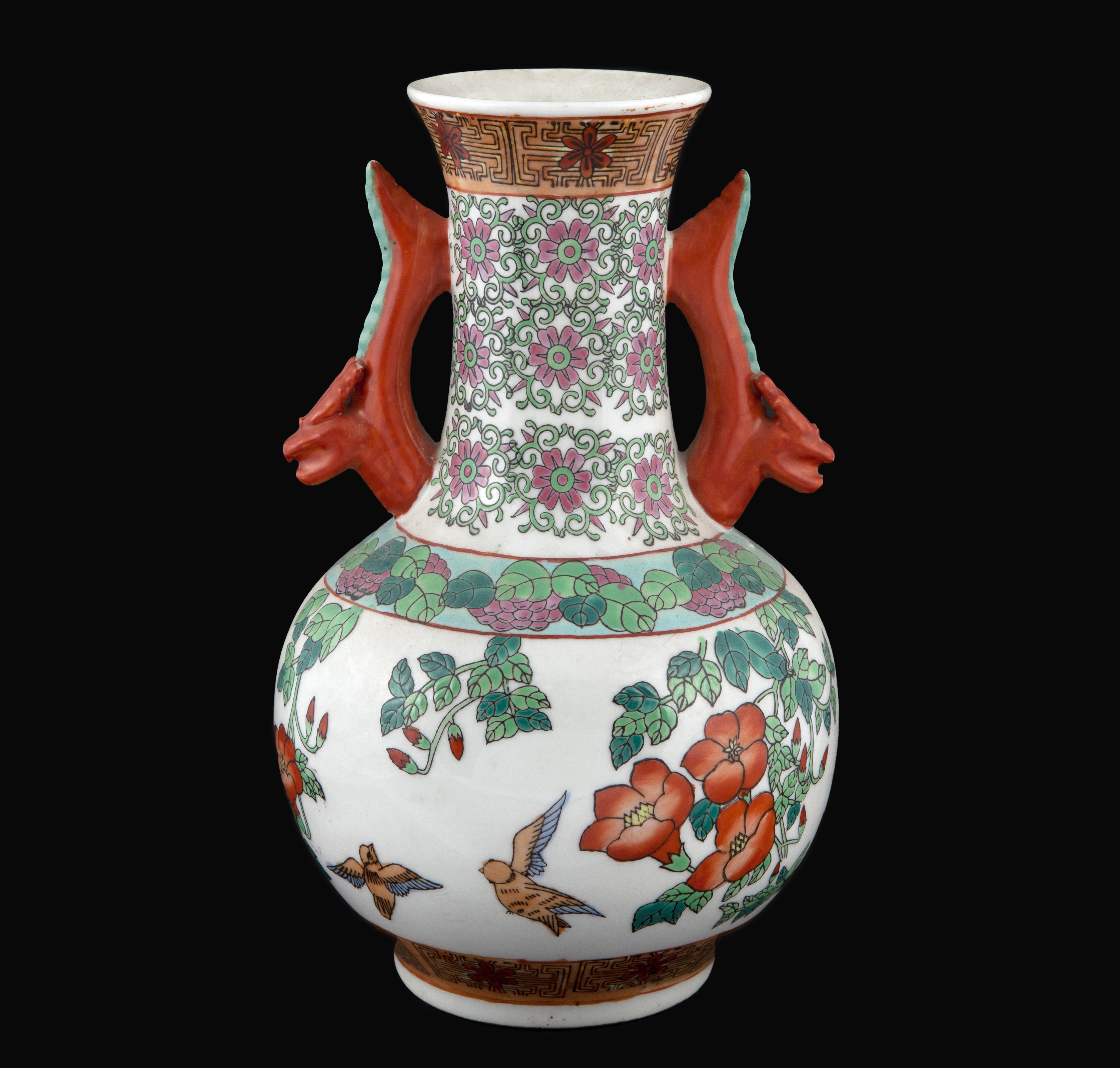 JARRÓN, PORCELANA ESMALTADA Y VIDRIADA FAMILIA VERDE, CHINA
