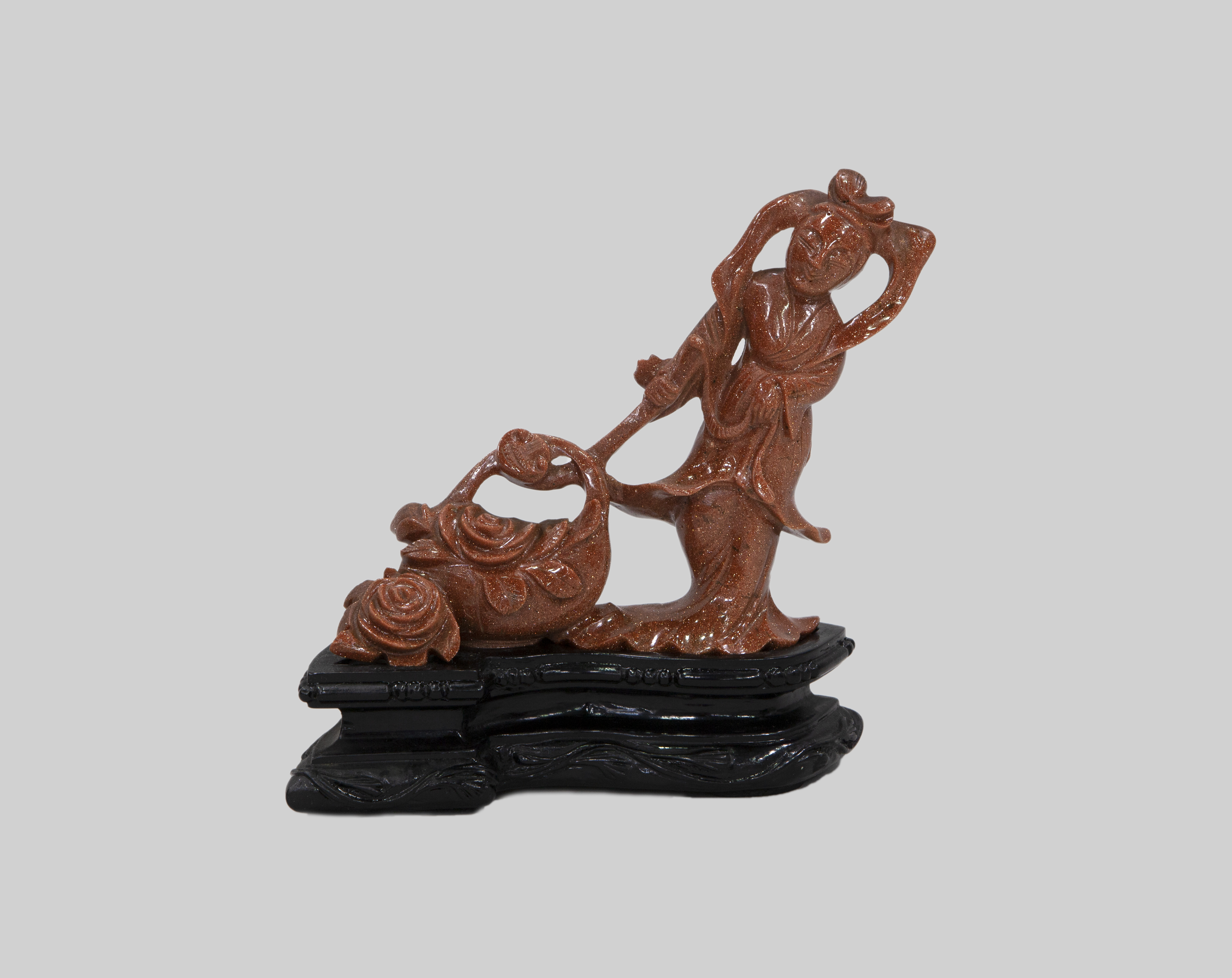 FIGURA GUANYIN EN AVENTURINA ROJA TALLADA. CHINA, PPIOS. S.