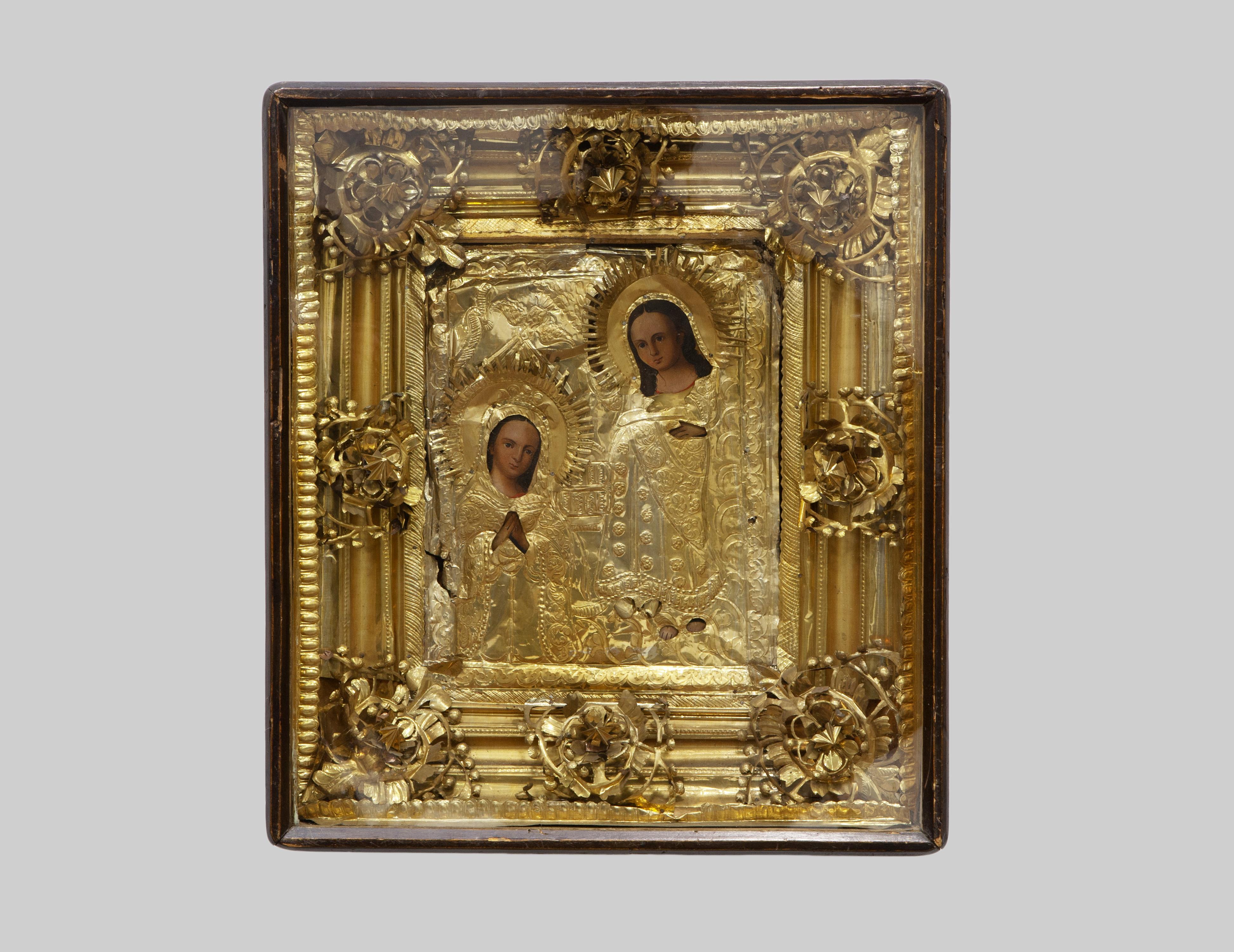 ICONO CON OKLAD BAÑADO EN ORO DE 24KT REPRESENTANDO A SANTA