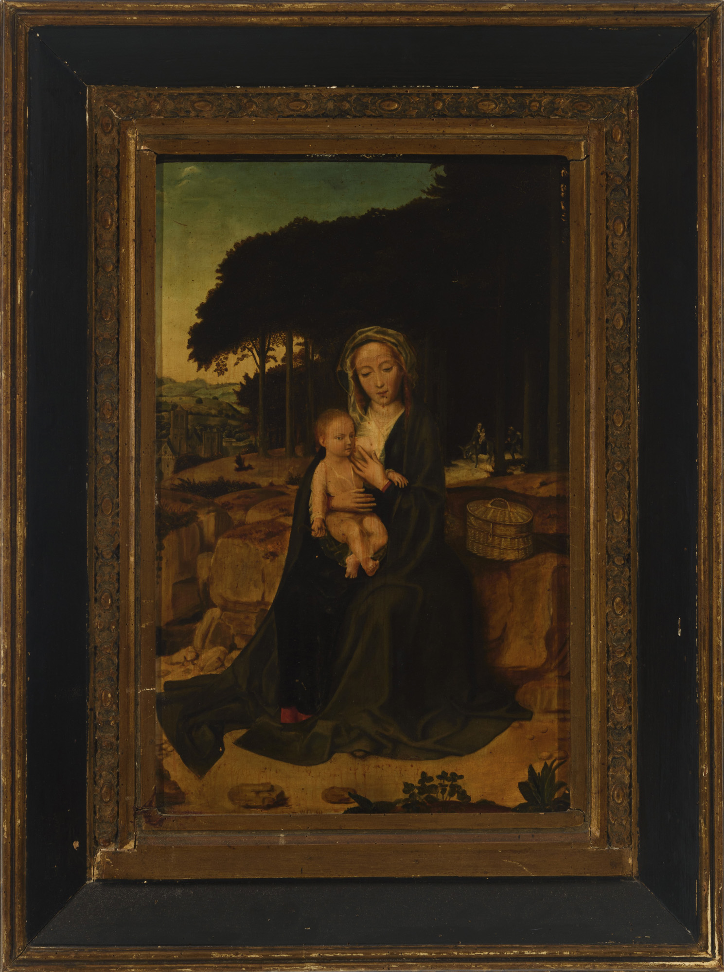 LA VIRGEN AMAMANTANDO AL NIÑO EN EL DESCANSO EN LA HUÍDA A 
