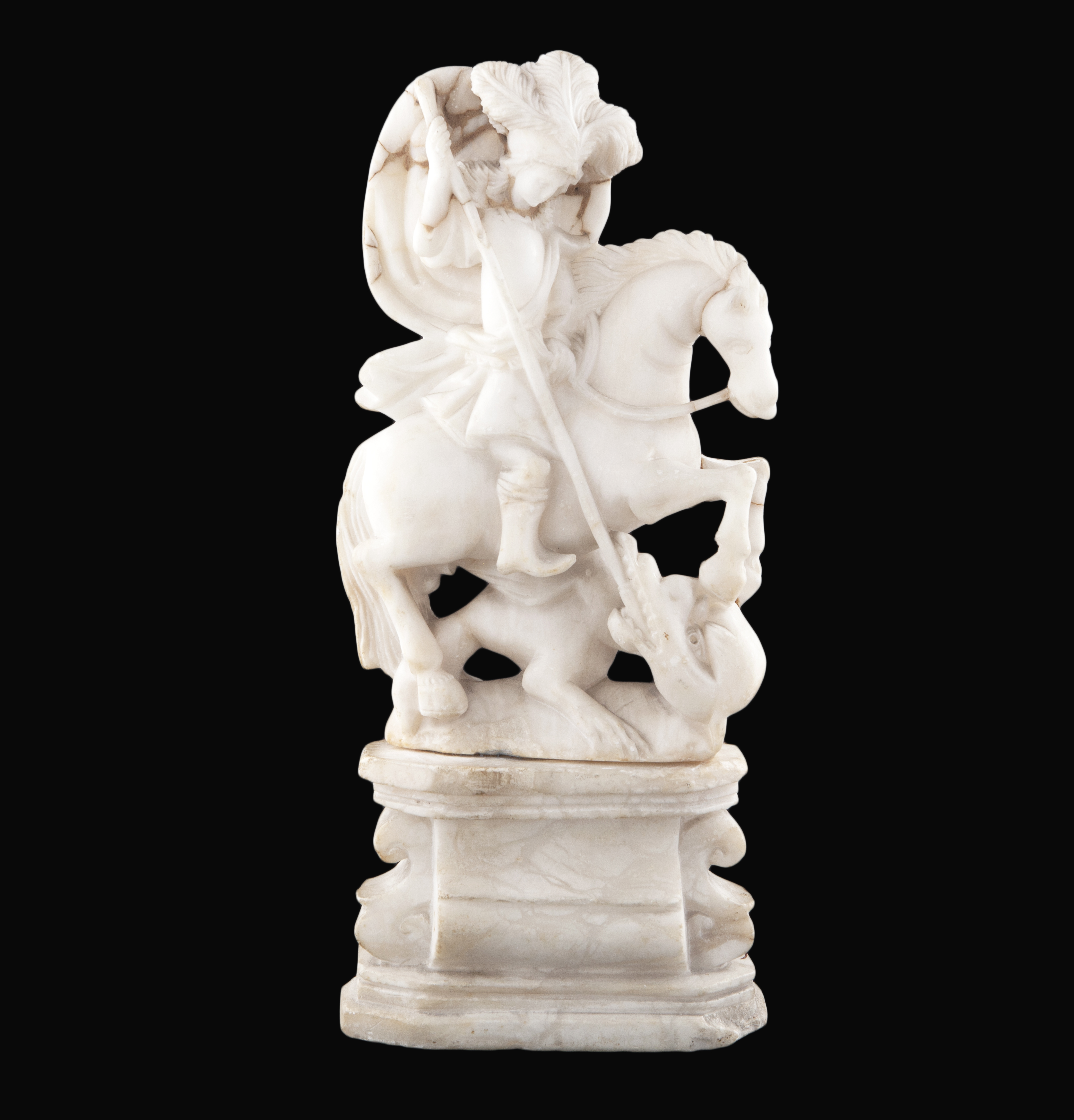 ESCULTURA EN ALABASTRO REPRESENTANDO A SAN JORGE A CABALLO 