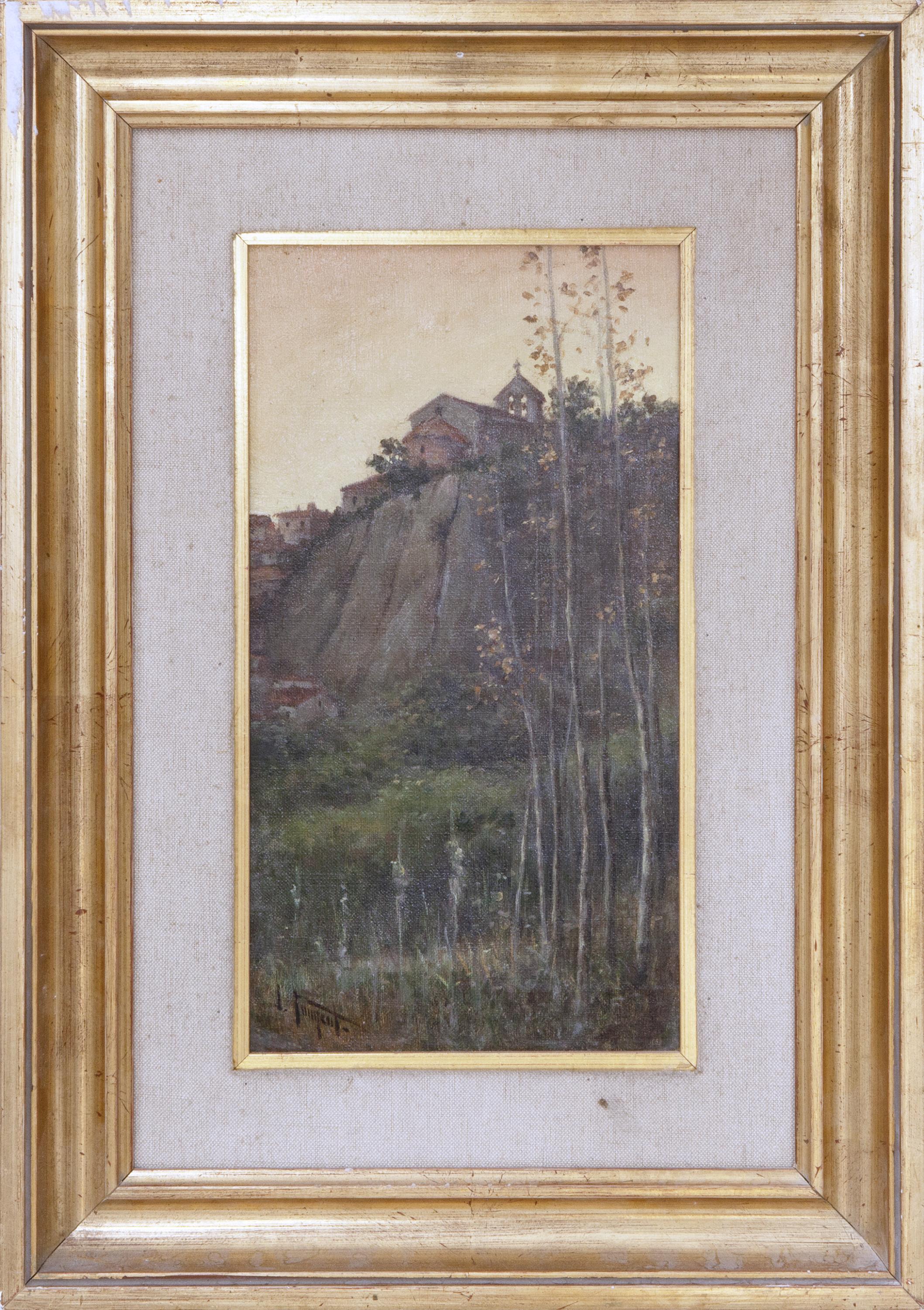 PAISAJE CON ÁRBOLES E IGLESIA. 