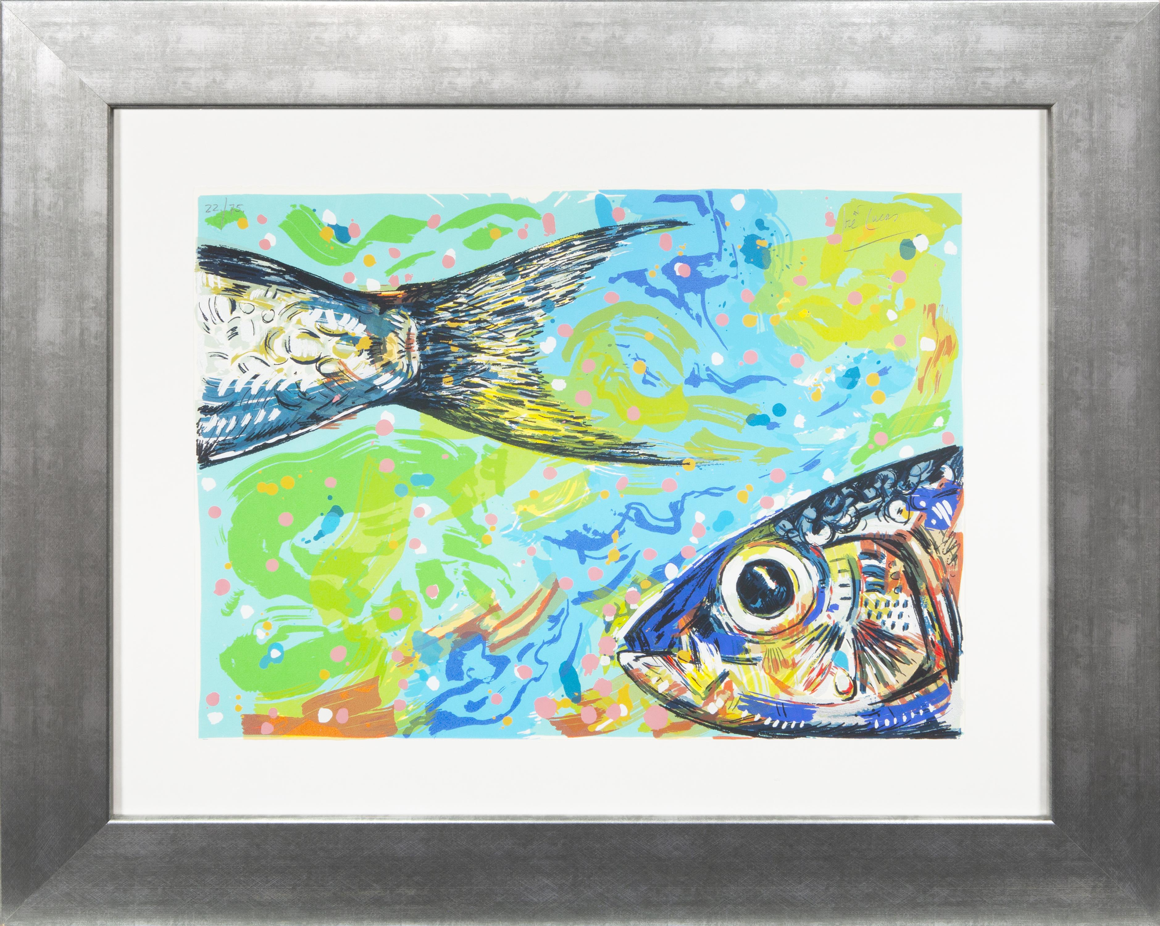 PECES SOBRE FONDO AZUL 