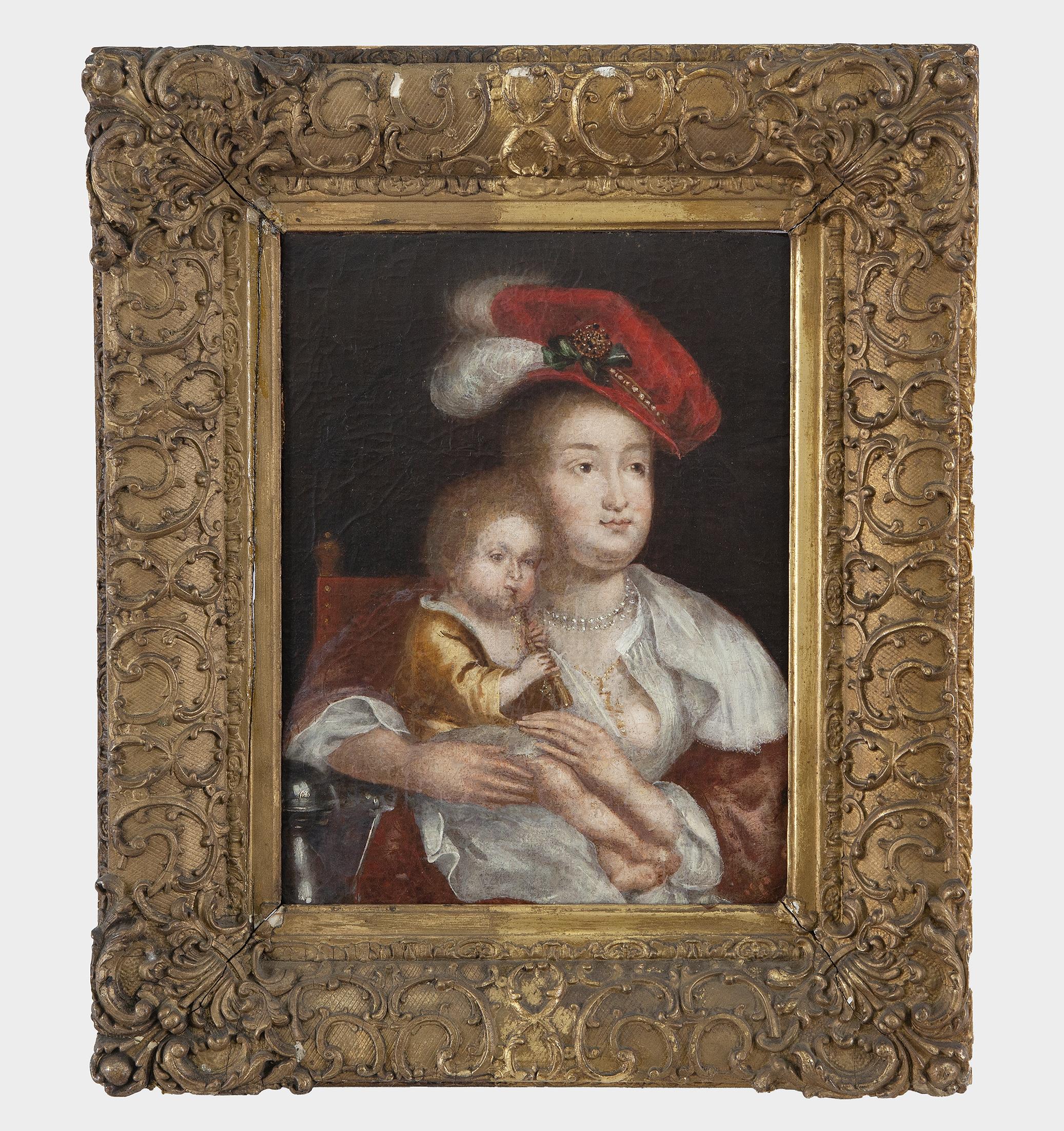 RETRATO DE MADRE E HIJO TOCANDO LA FLAUTA 