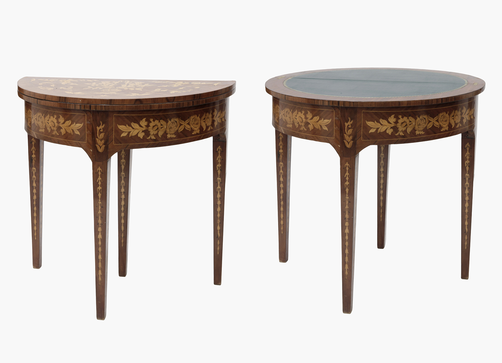 MESA DE JUEGO DE NOGAL Y MARQUETERÍA FLORAL EPOCA CARLOS IV