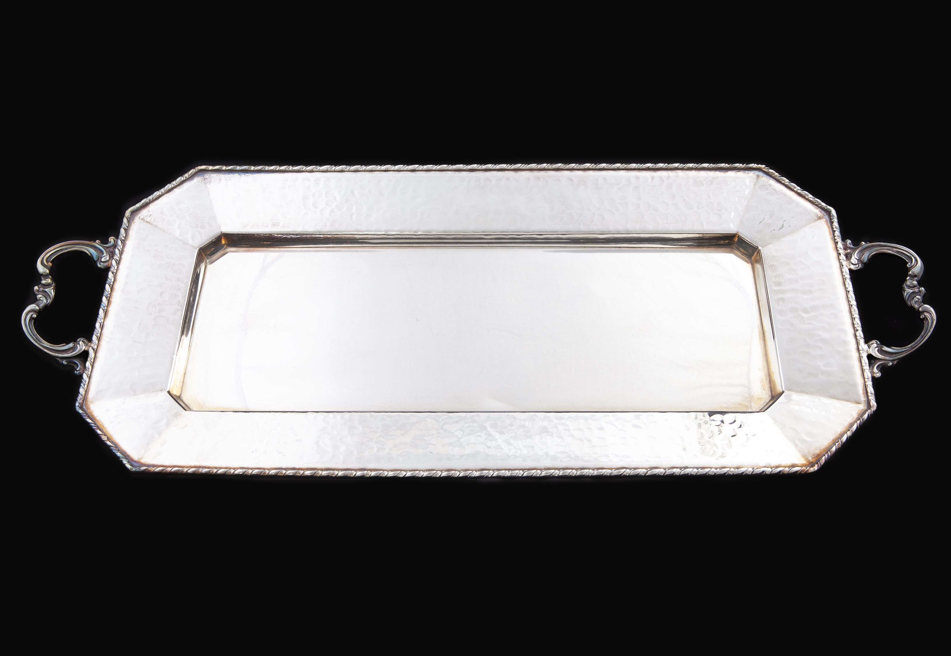BANDEJA DE METAL PLATEADO RECTANGULAR 