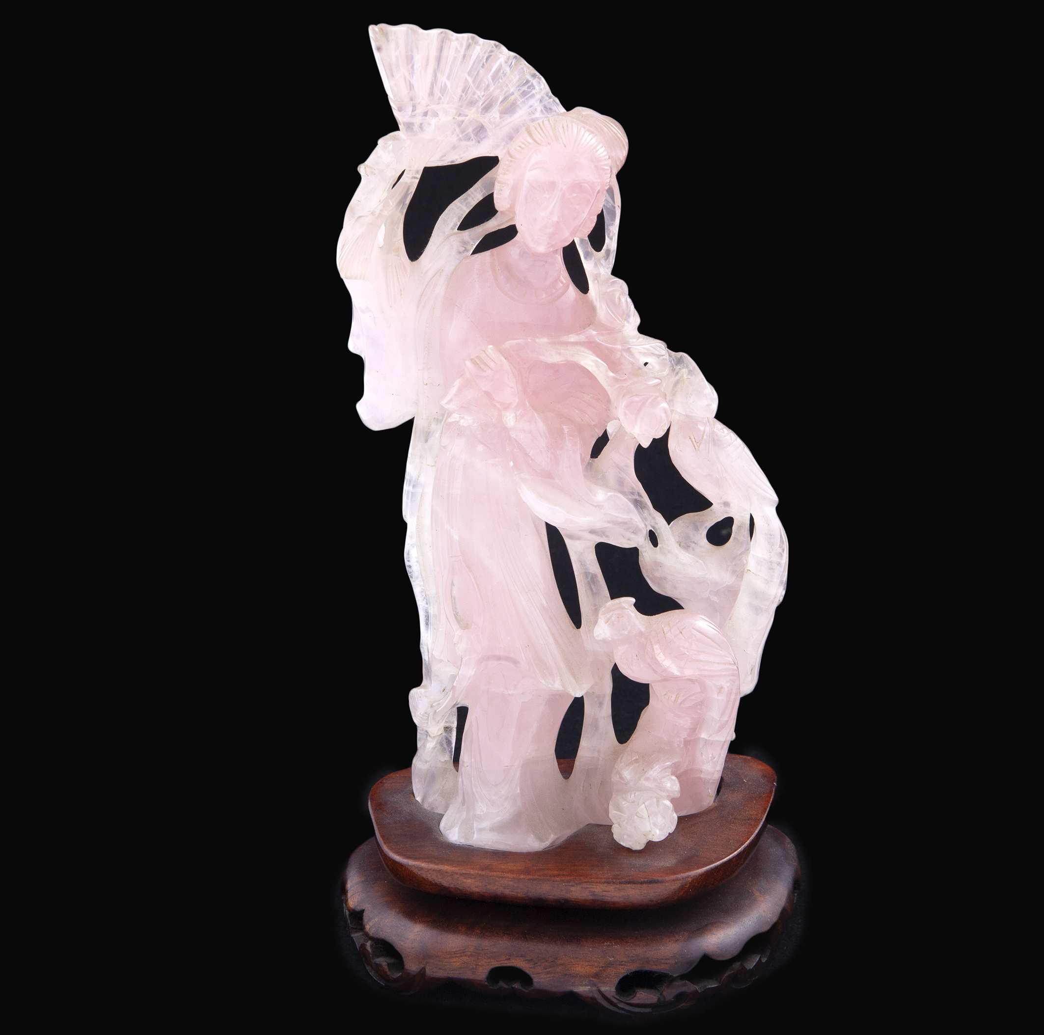 FIGURA DE DAMA CHINA CON ABANICO Y PAVOS REALES FF.SXIX