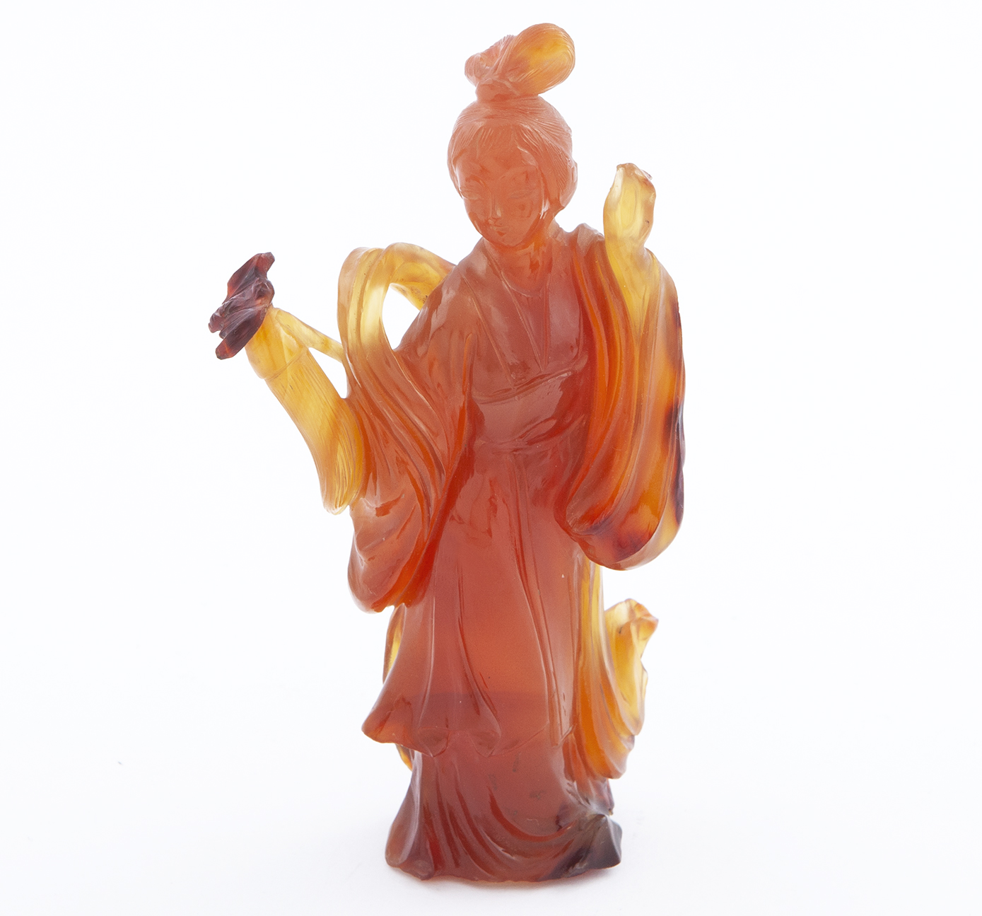 FIGURA DE DAMA CON MURCIÉLAGO, CHINA, S.XX. 