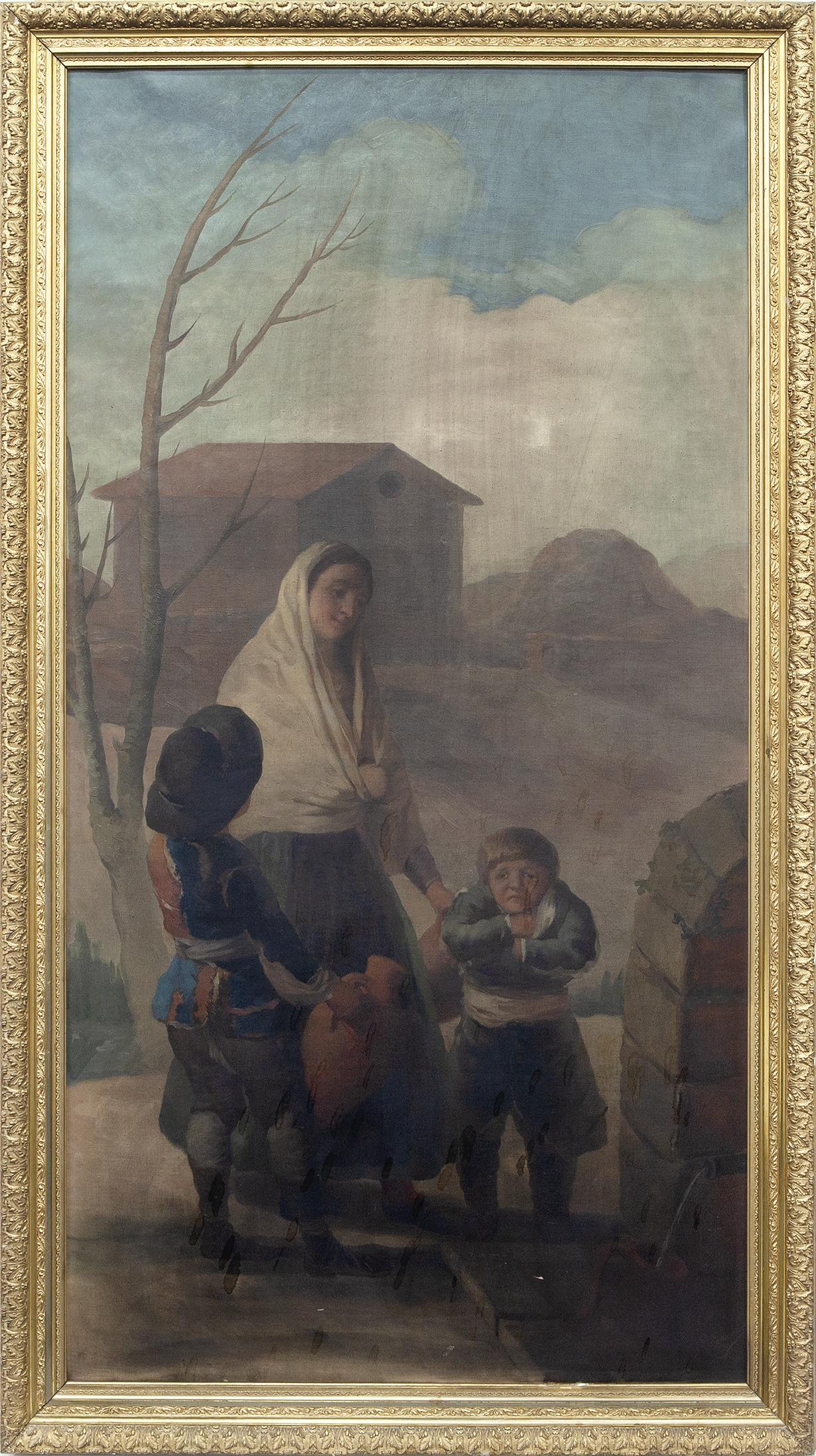 MUJER CON NIÑOS AL LADO DE UNA FUENTE, COPIA DE ORIGINAL DE