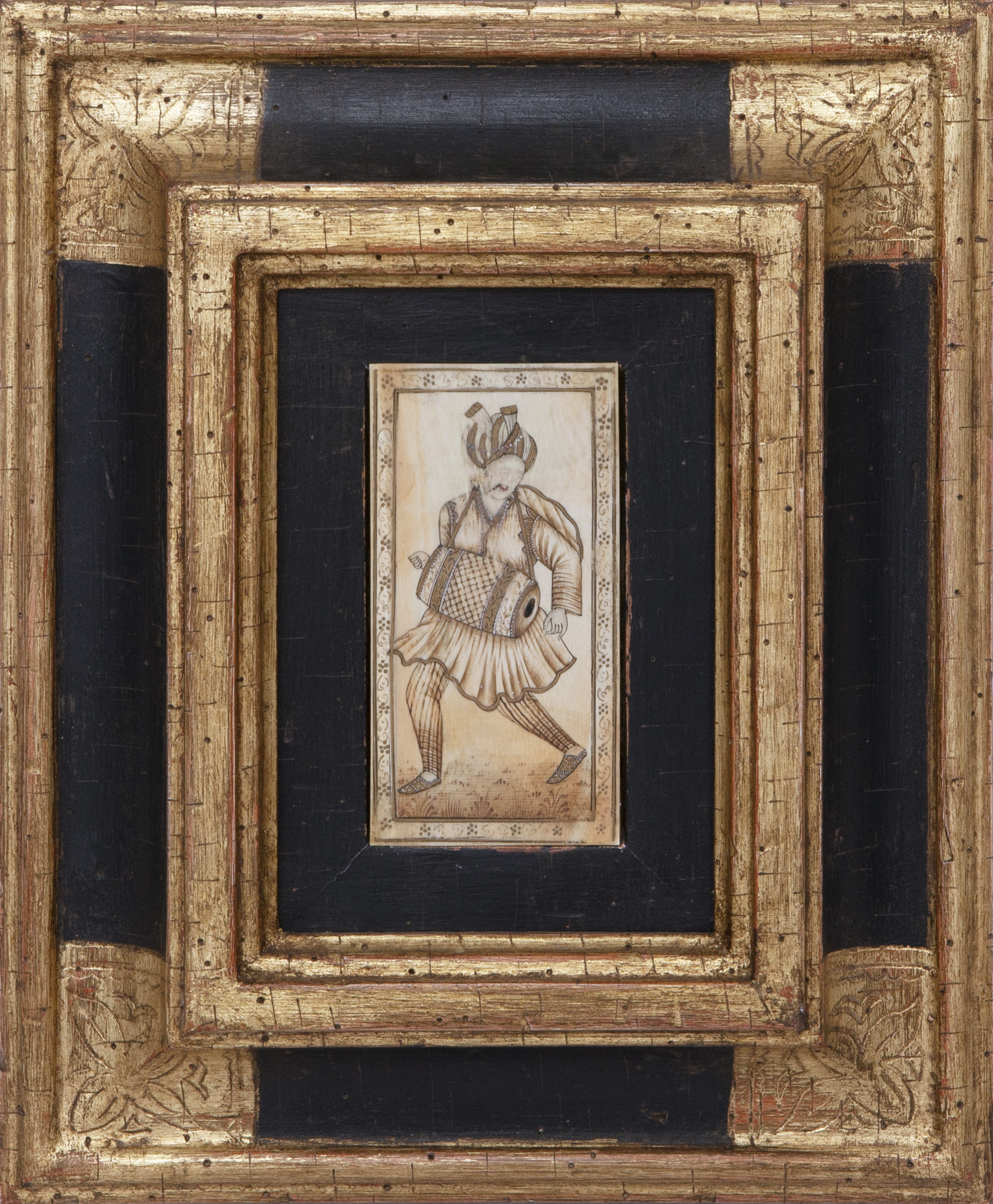 MINIATURA PERSA EN PLACA DE HUESO ESGRAFIADO Y ENTINTADO, S