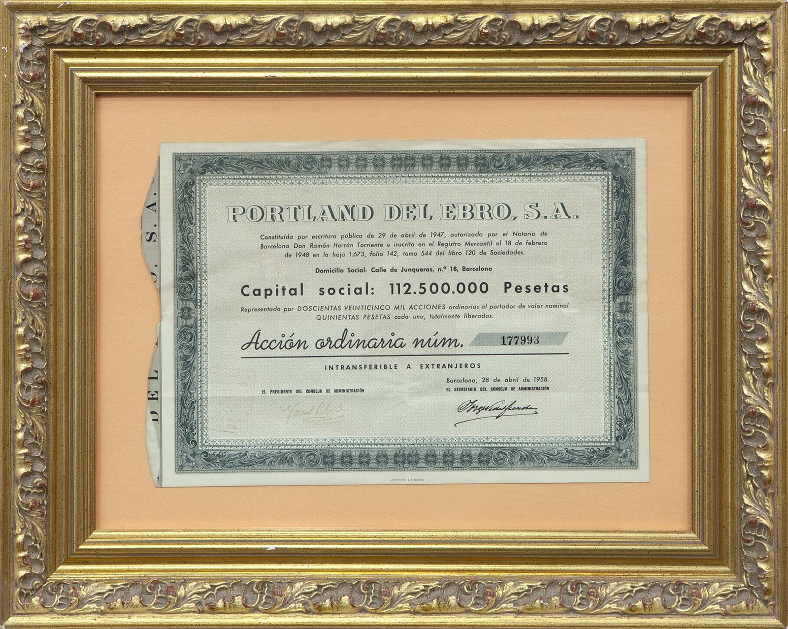 ACCIÓN DE LA SOCIEDAD PORTLAND DEL EBRO S.A. BARCELONA, 195