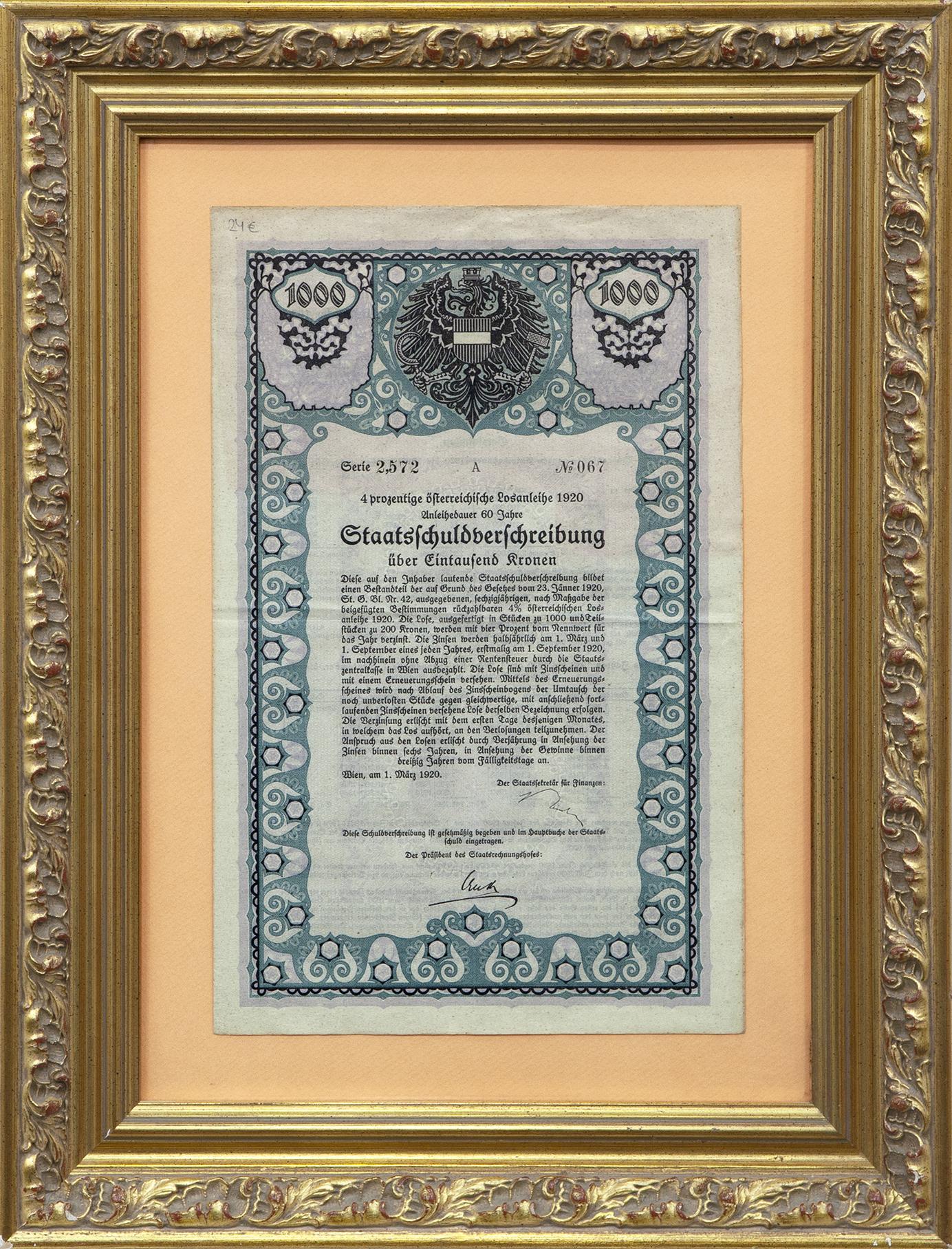 OBLIGACIÓN EMPRESA AUSTRIACA. VIENA, 1920.