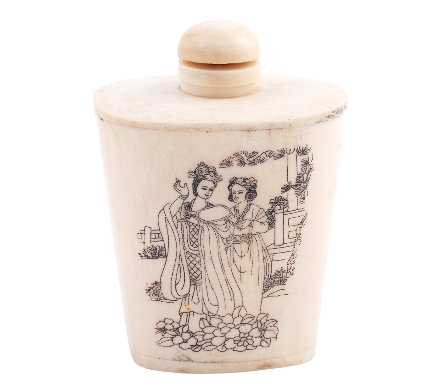 SNUFF BOTTLE EN HUESO. CHINA, S.XIX, TALLER SEGÚN DIBUJOS D