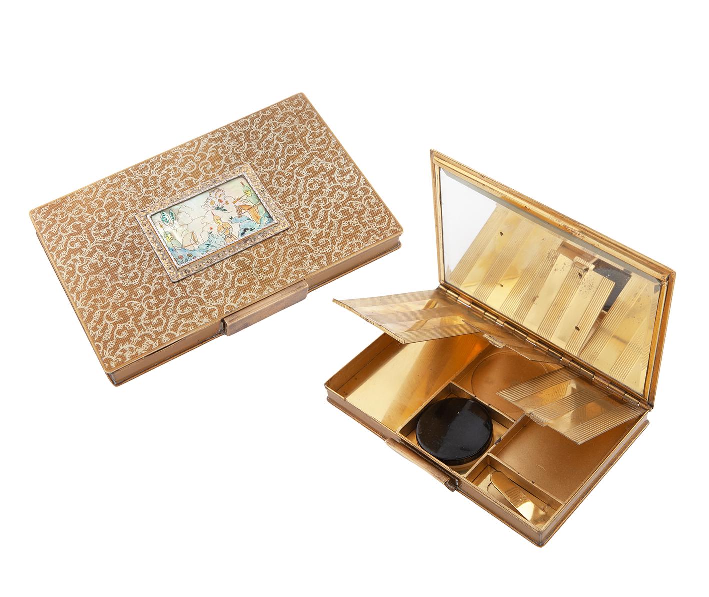 POLVERA EN METAL DORADO Y NÁCAR, S. XIX