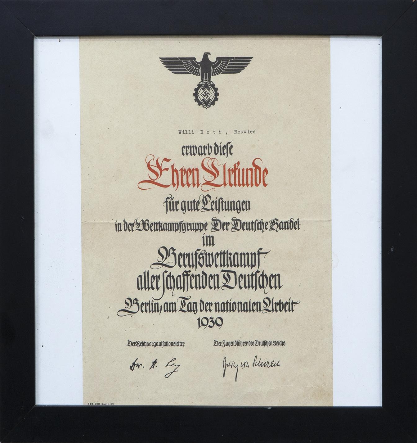 CERTIFICADO DE HONOR DE LAS JUVENTUDES ALEMANAS, BERLÍN 193