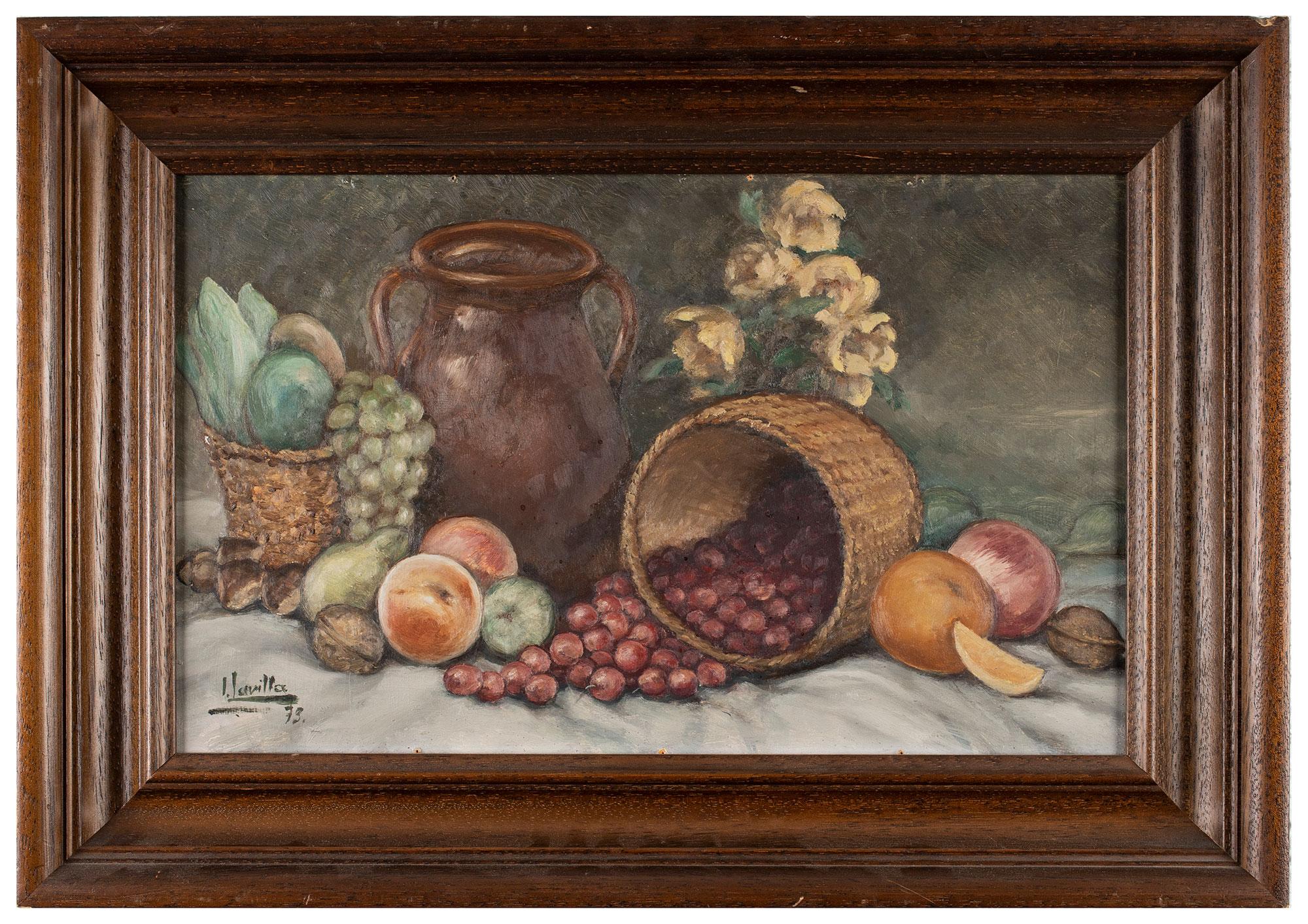 BODEGÓN CON CESTO, CÁNTARO Y FLORES (1973)