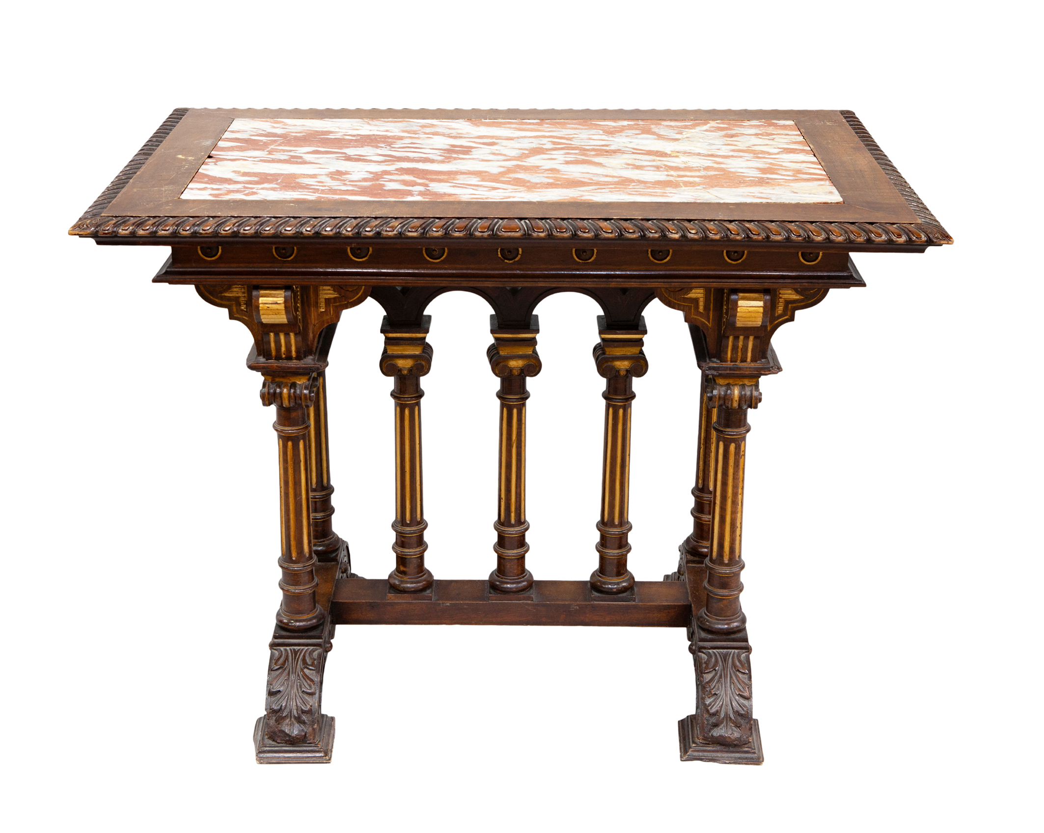 MESA  ALFONSINA EN MADERA DE NOGAL TALLADA