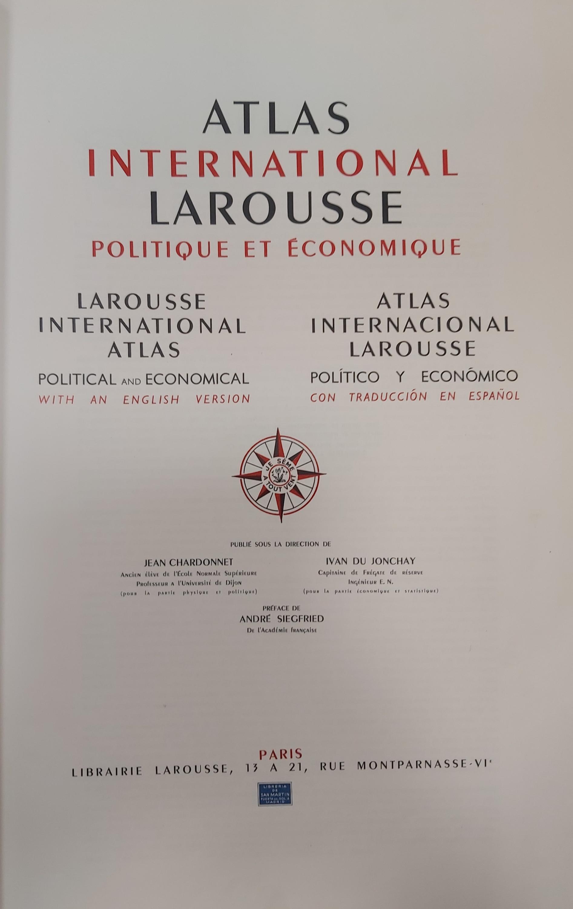 ATLAS INTERNACIONAL LAROUSSE. POLÍTICO Y ECONÓMICO (1957)
