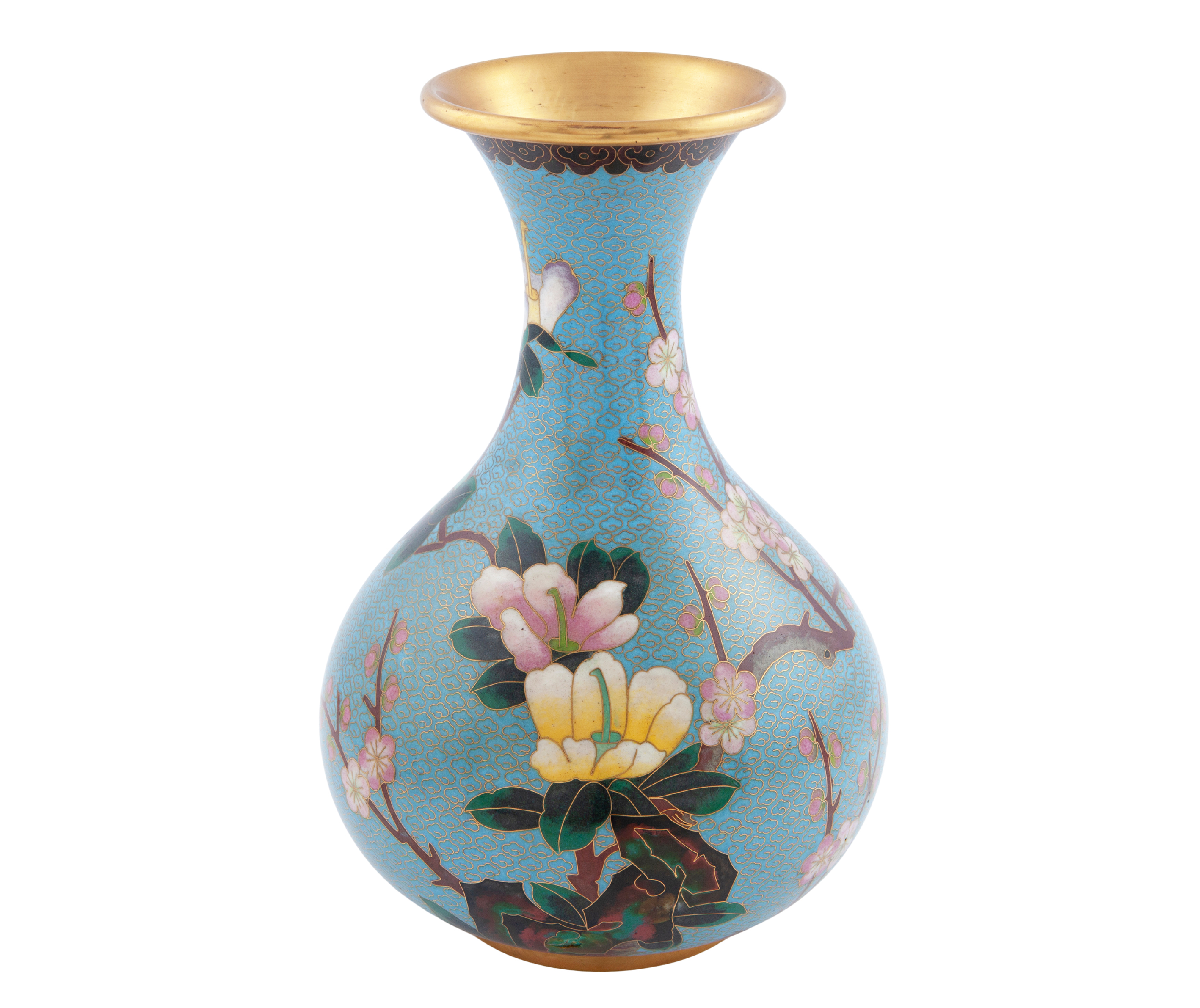 JARRÓN CON ESMALTE CLOISONNÉ AZUL